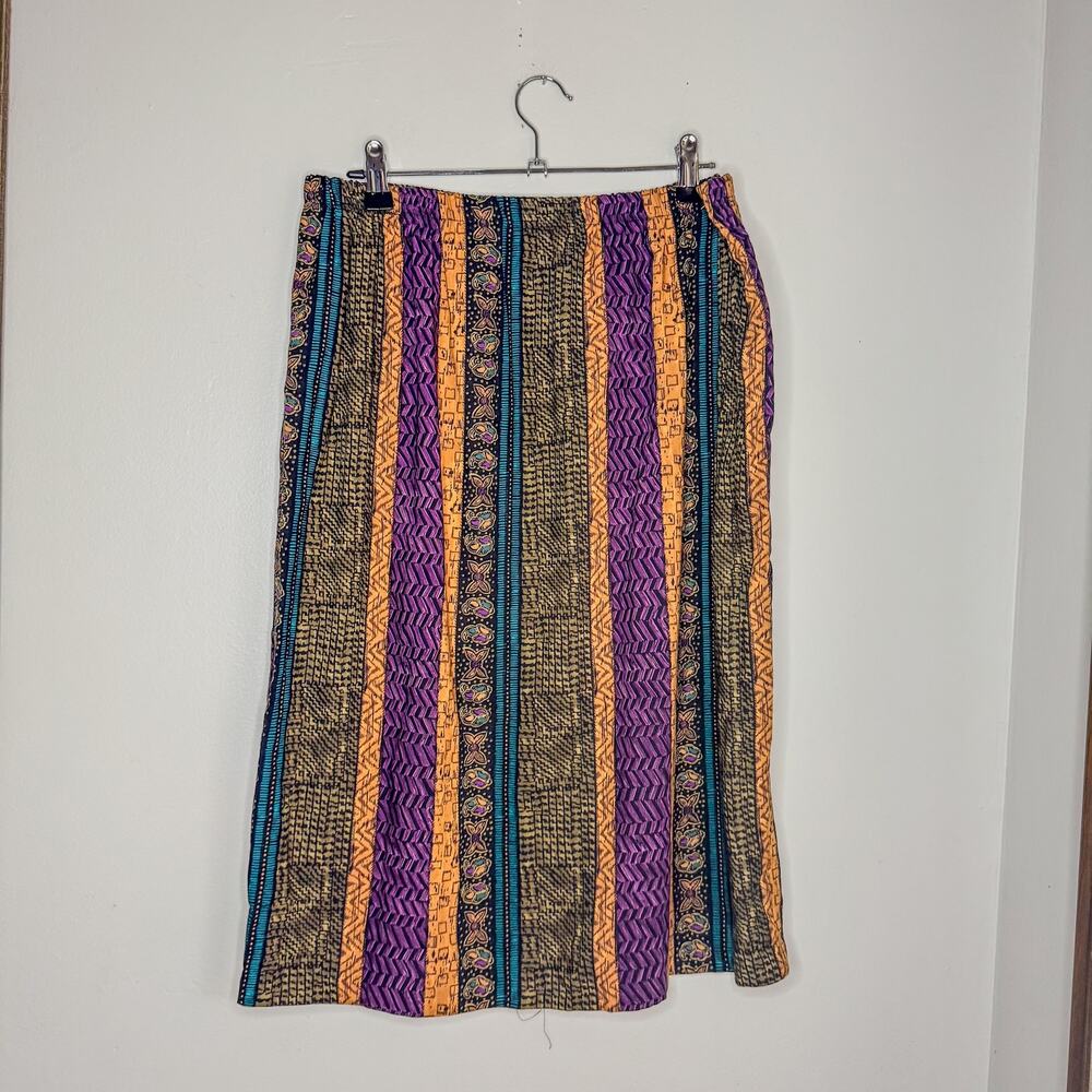 Vintage Top Act Vertical Stripe Geometric Midi Skirt Made in USA Size 18